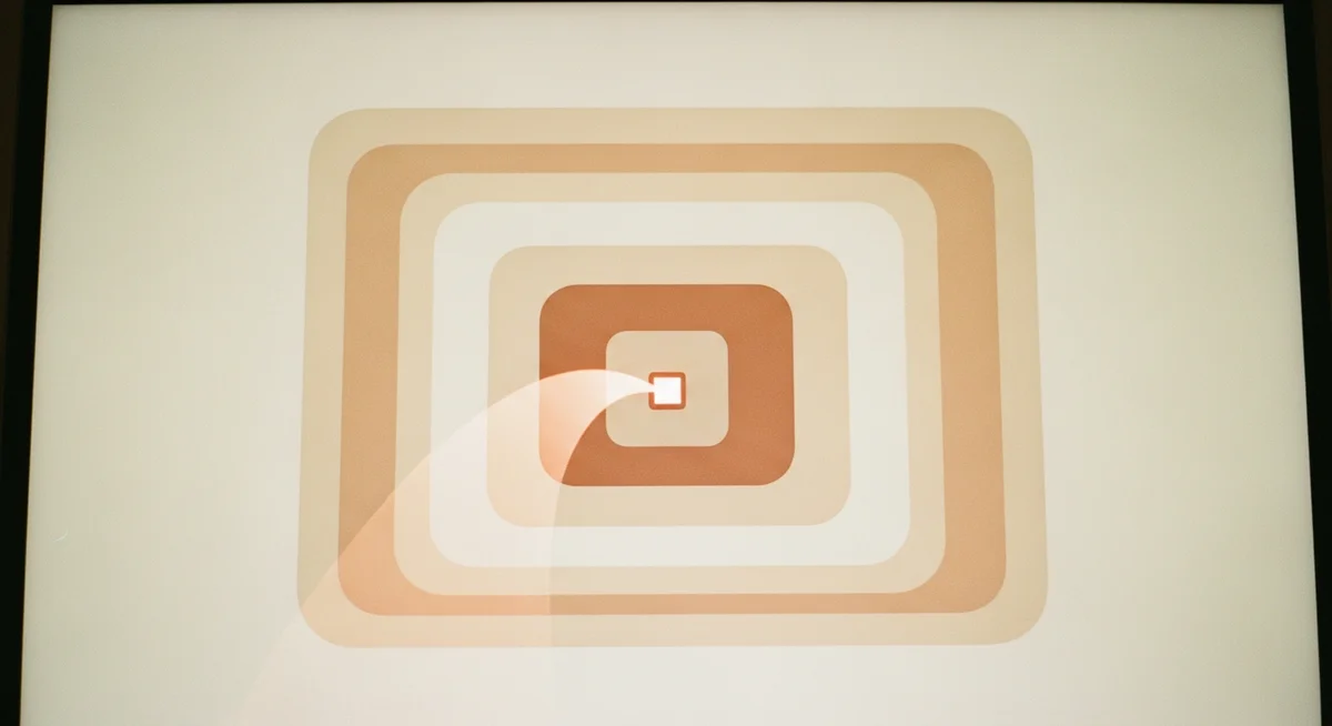 A close-up of a laptop screen showing nested abstract UI elements, with a subtle visual cue pointing from a child to its parent container.